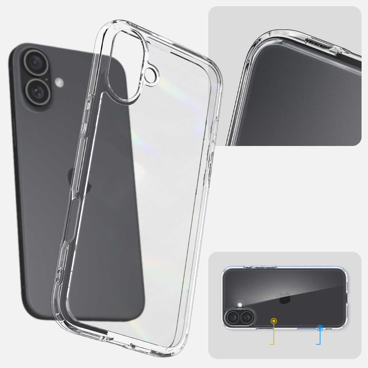 Handyhülle für iPhone 16, Spigen Crystal Hybrid, Transparent