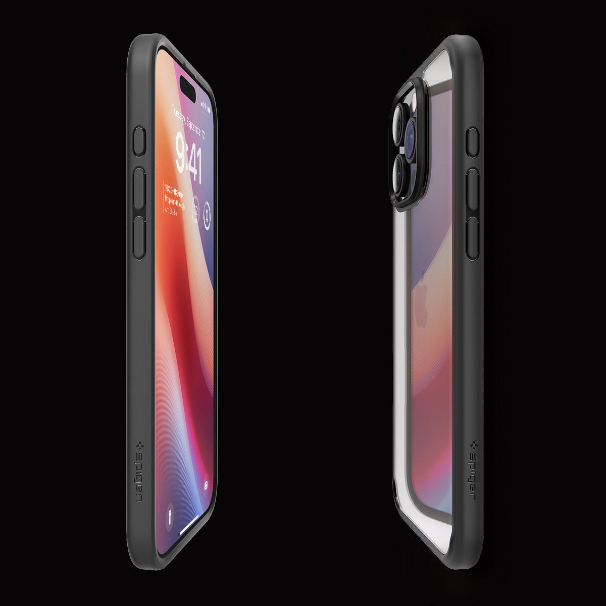 Handyhülle für iPhone 16 Pro Max, Spigen Crystal Hybrid, Transparent-Schwarz