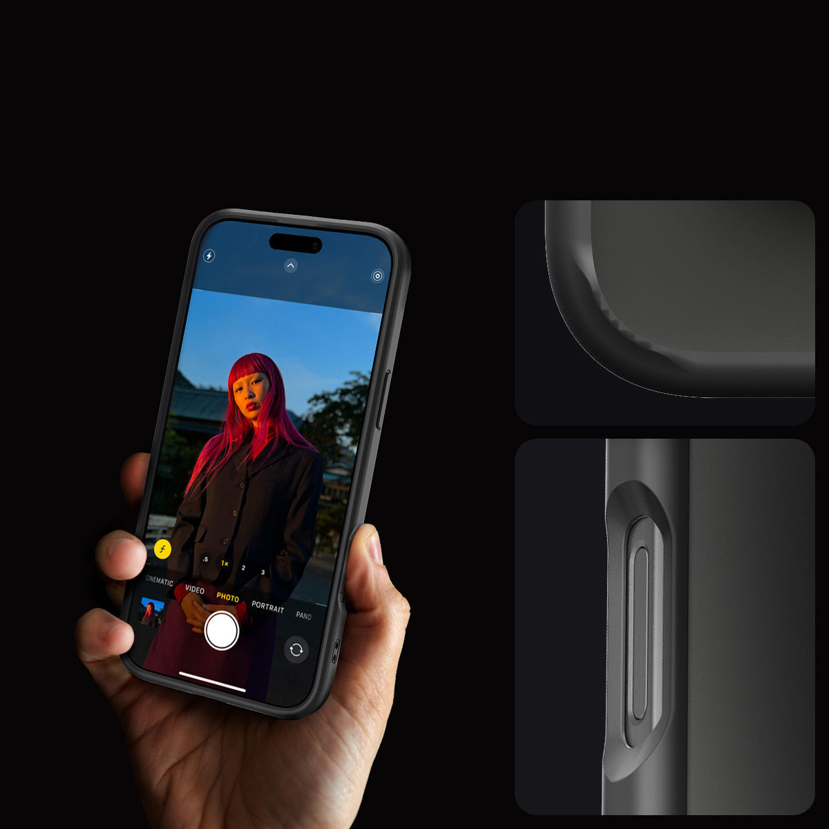 Handyhülle für iPhone 16 Pro Max, Spigen Crystal Hybrid, Transparent-Schwarz