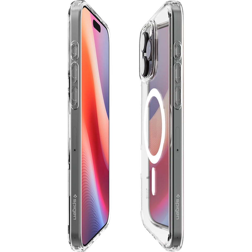 Handyhülle für iPhone 16 Pro Max, Spigen Crystal Hybrid Mag mit MagSafe, Transparent-Weiß