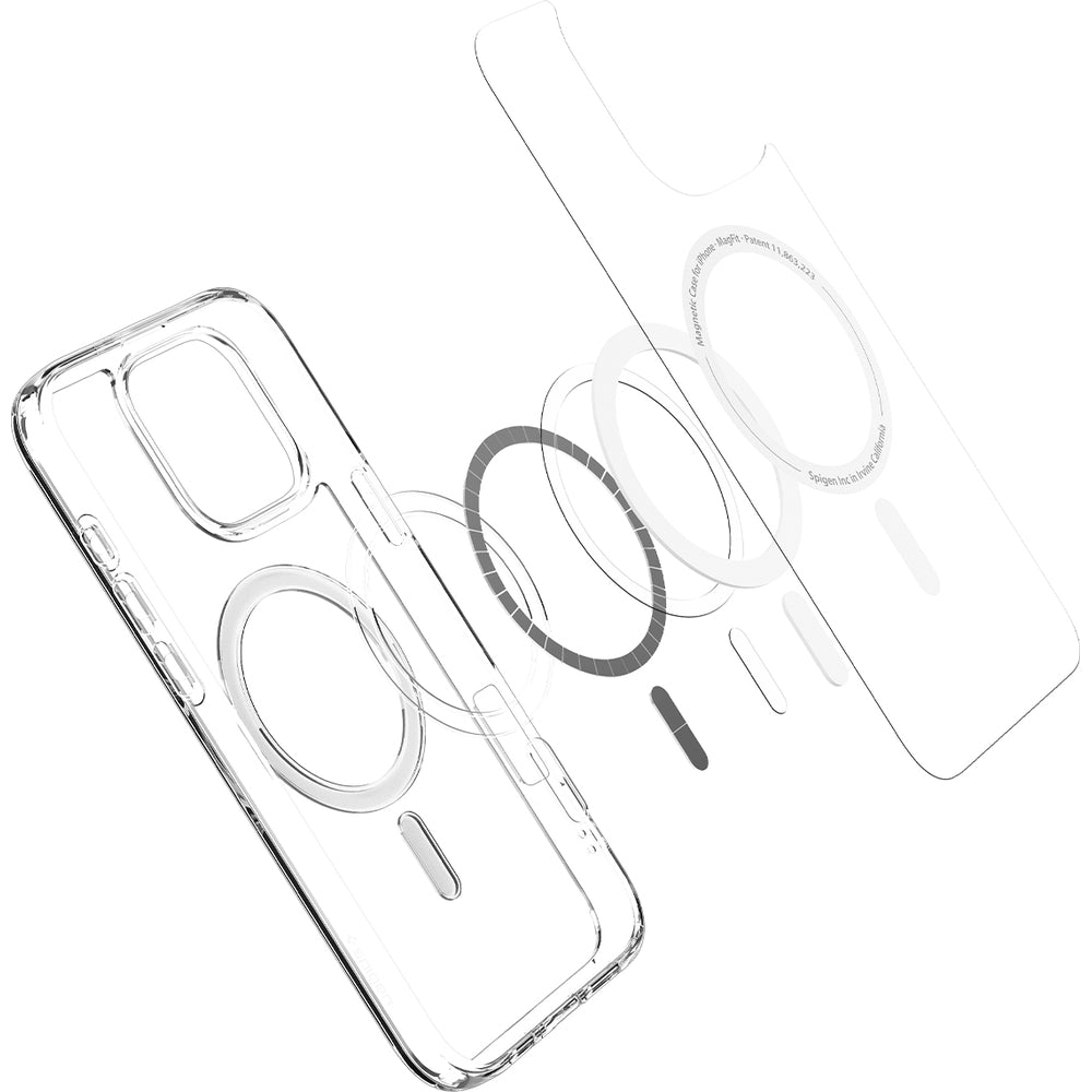 Handyhülle für iPhone 16 Pro Max, Spigen Crystal Hybrid Mag mit MagSafe, Transparent-Weiß