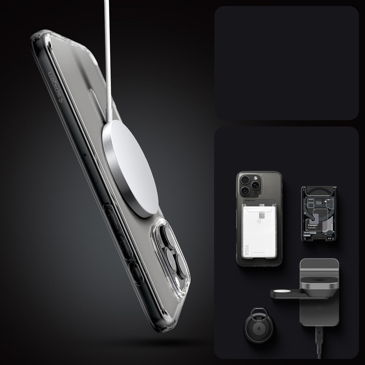 Handyhülle für iPhone 16 Pro Max, Spigen Crystal Hybrid Mag mit MagSafe, Transparent-Weiß