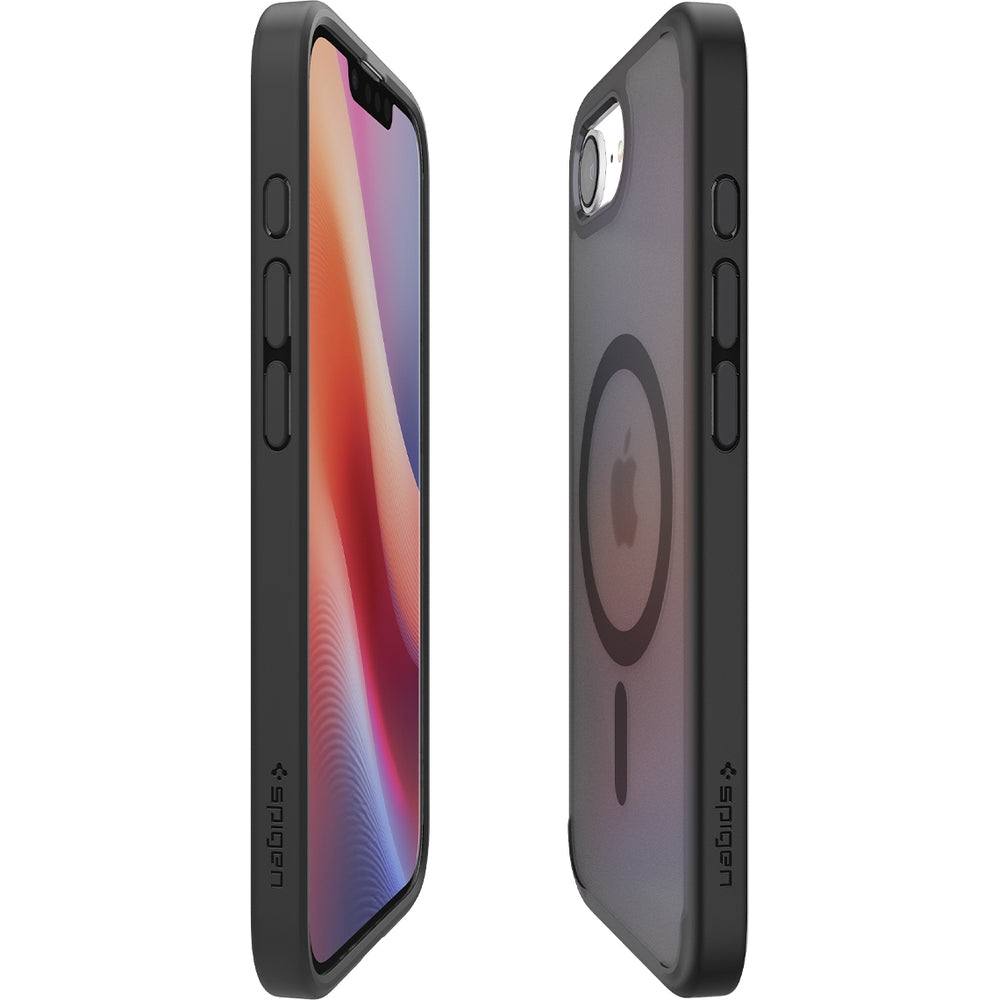 Handyhülle für iPhone 17e / 16e, Spigen Crystal Hybrid Mag mit MagSafe, Grau-Schwarz