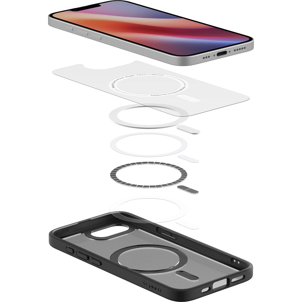 Handyhülle für iPhone 17e / 16e, Spigen Crystal Hybrid Mag mit MagSafe, Grau-Schwarz