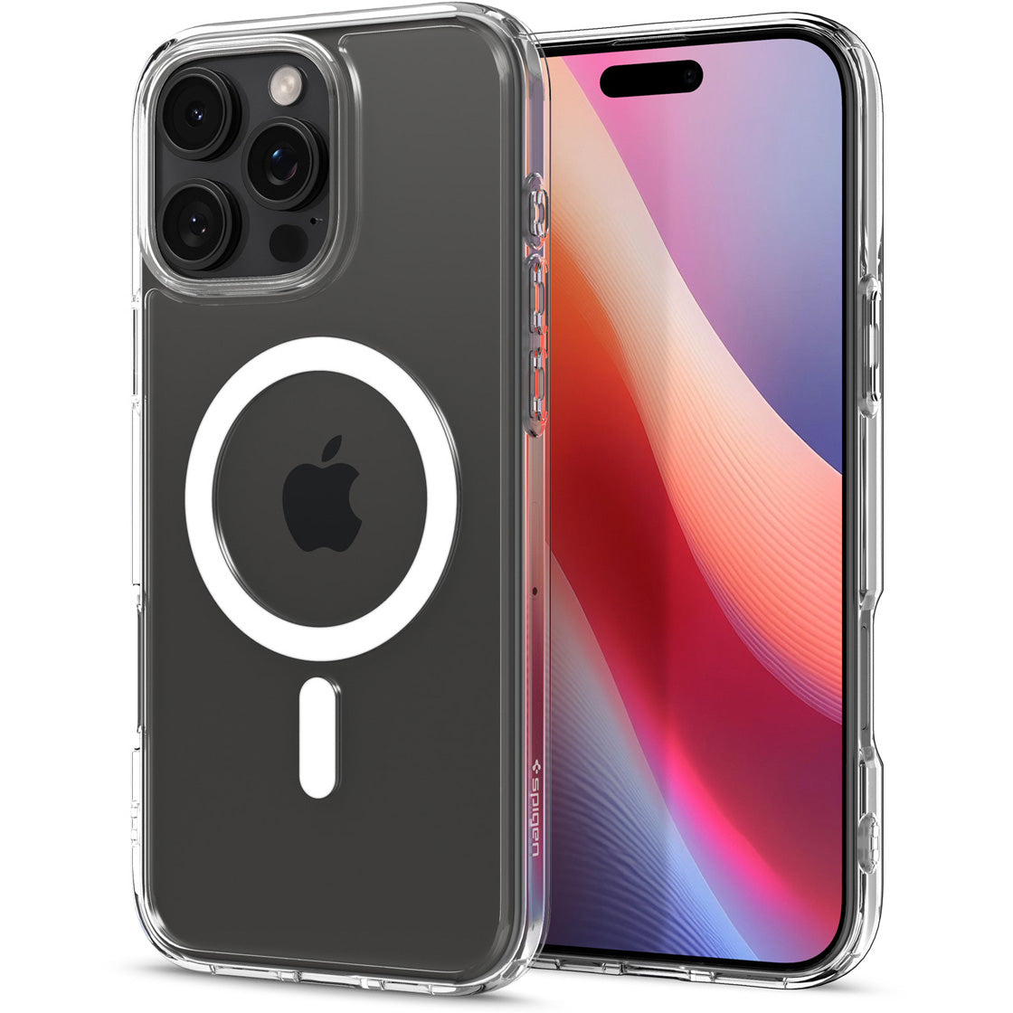 Handyhülle für iPhone 16 Pro, Spigen Crystal Hybrid Mag mit MagSafe, Transparent-Weiß