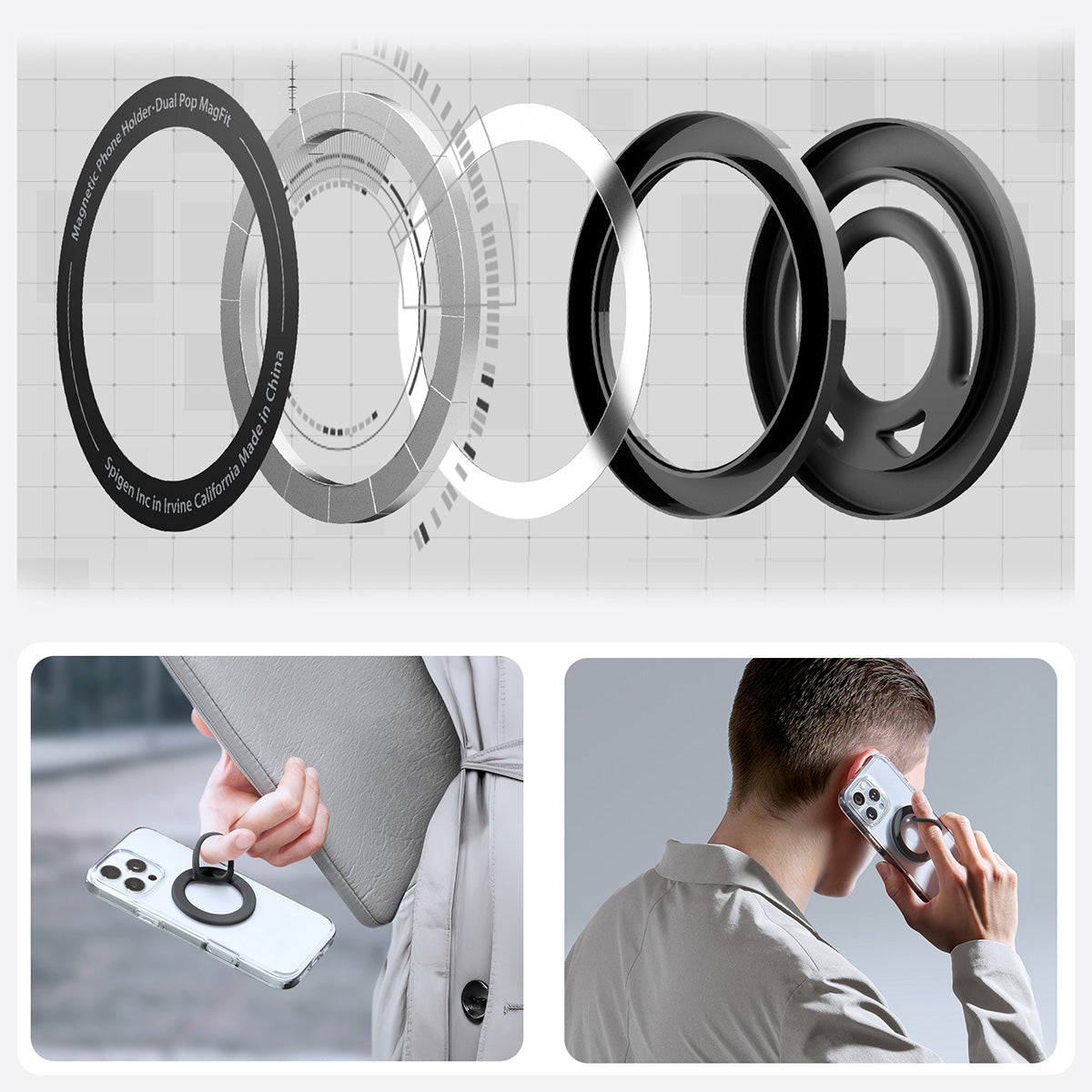 Magnetischer Fingerhalter für MagSafe, Spigen Dual Pop MagFit Holder, Schwarz