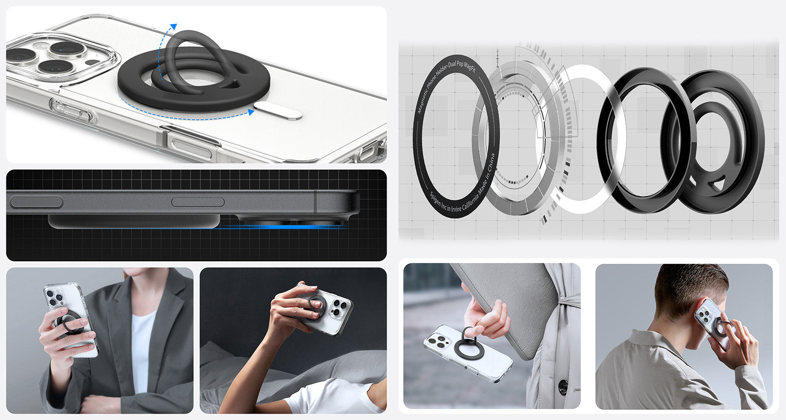 Magnetischer Fingerhalter für MagSafe, Spigen Dual Pop MagFit Holder, Schwarz