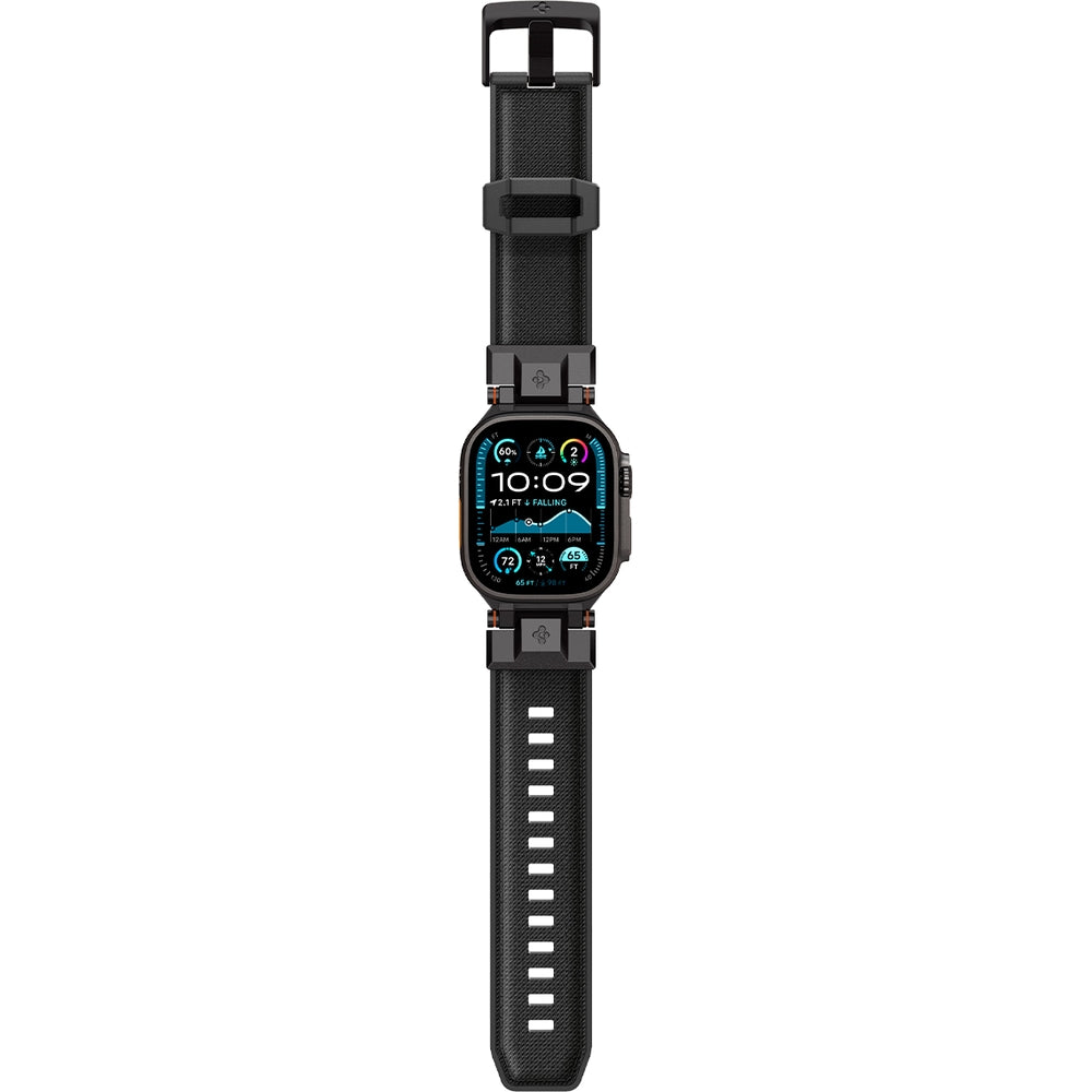 Spigen DuraPro Armor Armband für Apple Watch in Schwarz, passend für 49/46/45/44 mm, mit robustem TPU und Nylon-Design.