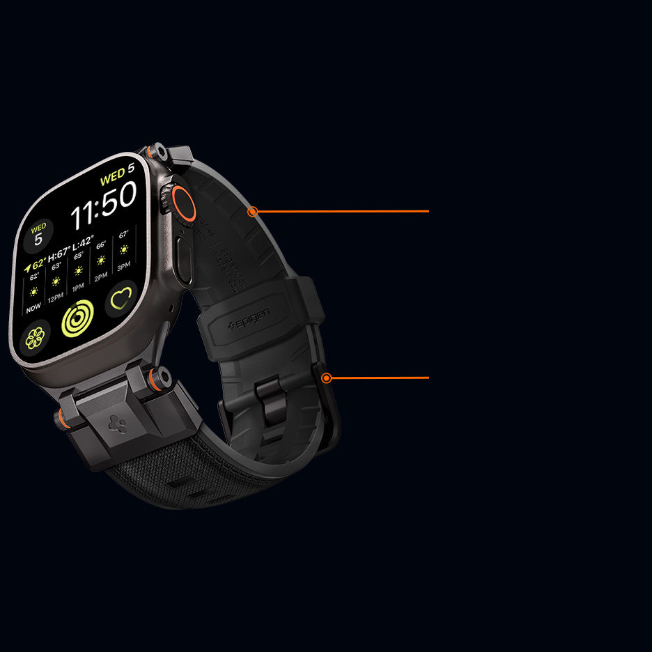Armband für Apple Watch, Spigen DuraPro Armor, robustes Design in Schwarz, kompatibel mit Apple Watch Modellen 49/46/45/44 mm.