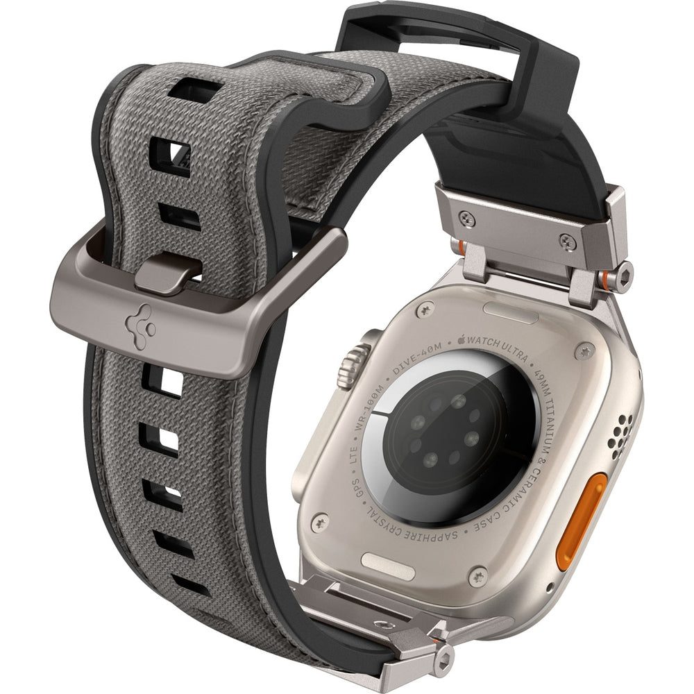 Armband Spigen DuraPro Armor, Grau für Apple Watch 49/46/45/44 mm, strapazierfähiges TPU und Nylon mit Metallverbindungen