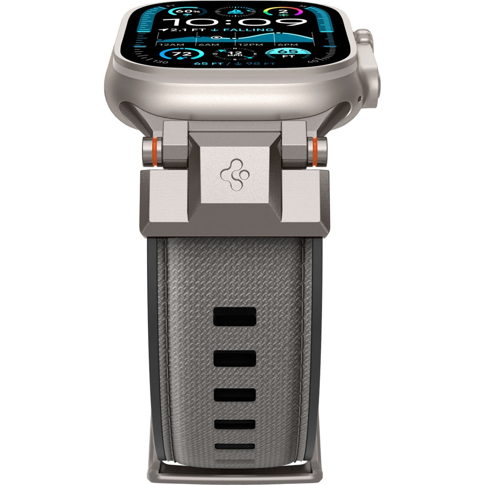 Armband Spigen DuraPro Armor für Apple Watch 49/46/45/44 mm, grau, robustes TPU und Nylon mit Metallelementen.