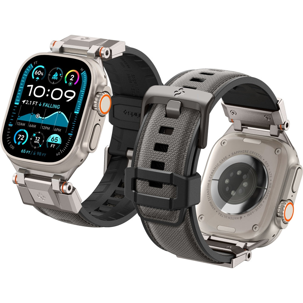 Apple Watch mit Spigen DuraPro Armor Armband in Grau, kompatibel mit Modellen 49/46/45/44 mm