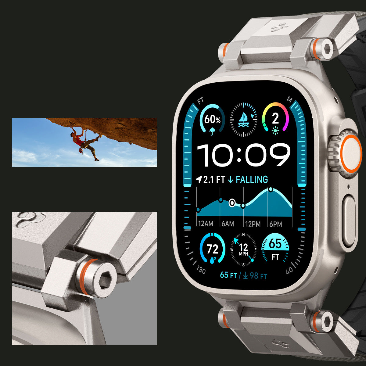 Spigen DuraPro Armor Armband an Apple Watch Ultra in Grau, robustes Design mit TPU und Nylon, geeignet für 42 bis 49 mm Modelle.