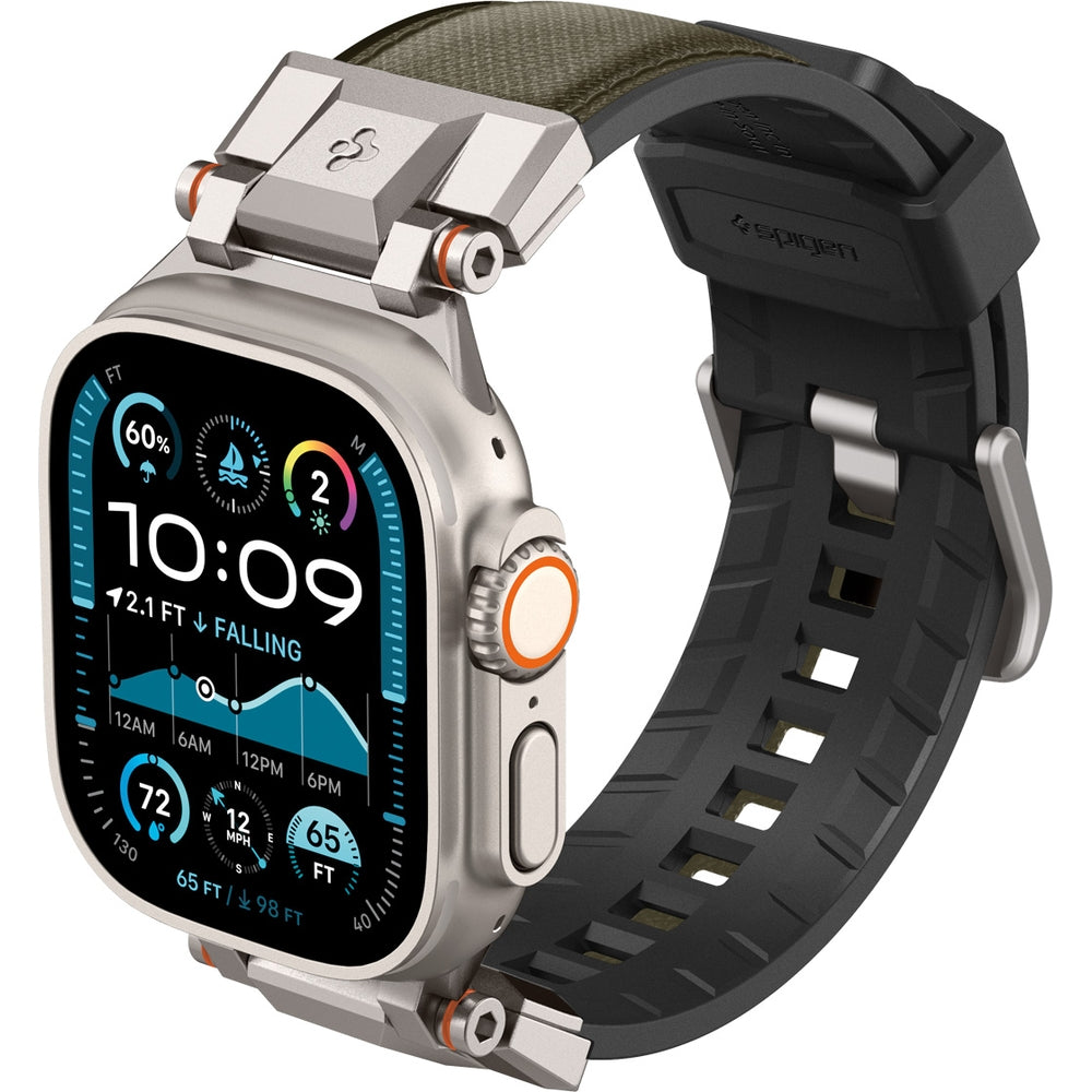 Spigen DuraPro Armor Armband in Grün für Apple Watch 49/46/45/44 mm aus TPU und Nylon mit Metallverbindungen, robuste Uhrarmbänder.