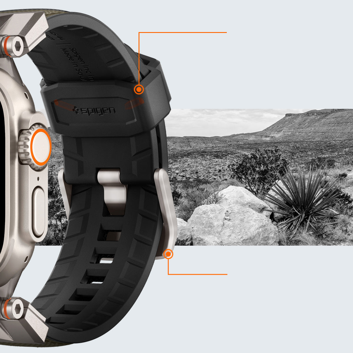 Grünes Spigen DuraPro Armor Armband für Apple Watch, aus TPU und Nylon, robustes Design. Passend für Modelle 49/46/45/44 mm.
