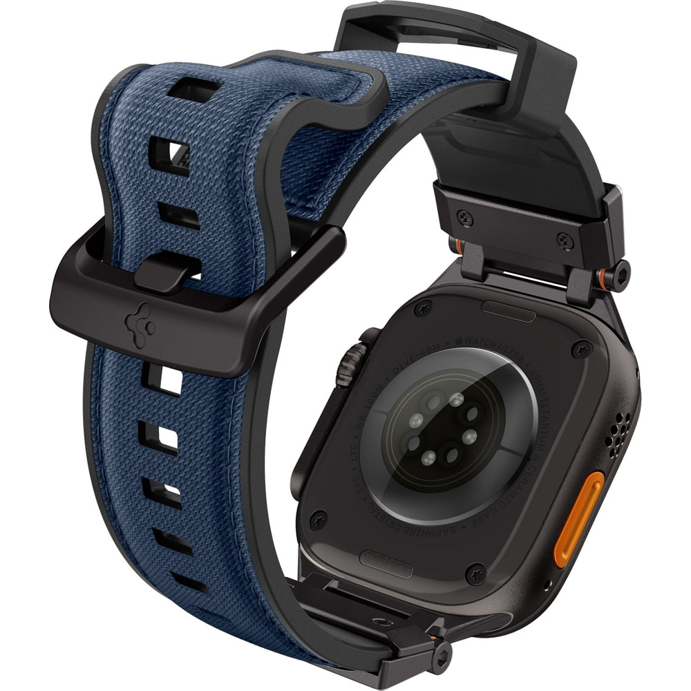 Armband Spigen DuraPro Armor, Blau, für Apple Watch 49/46/45/44 mm, aus TPU und Nylon, mit Metallverbindungen und Schließe.