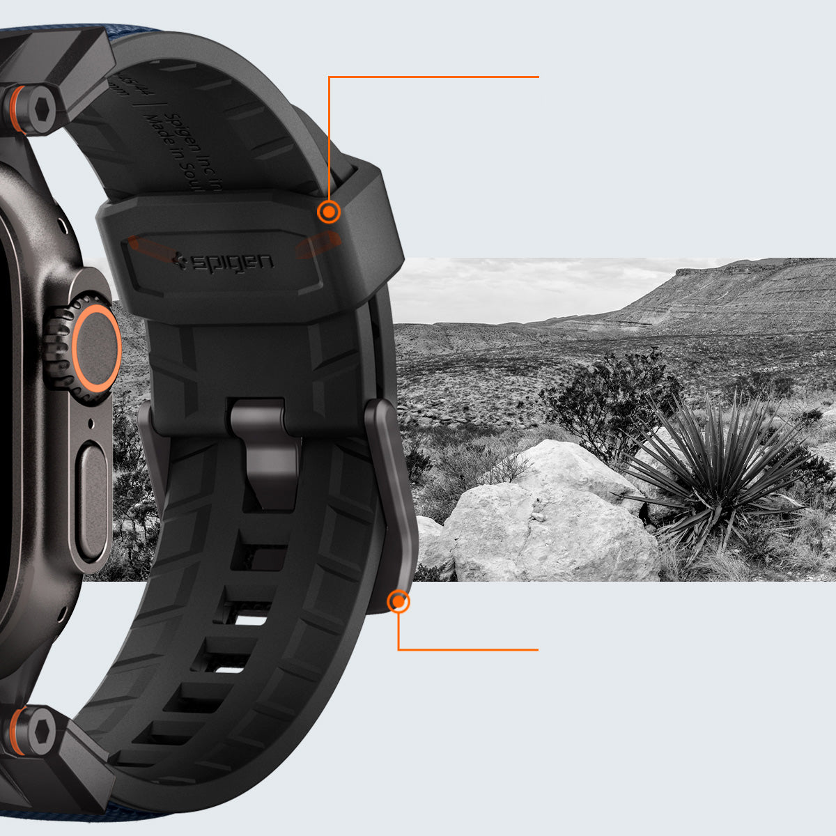 Spigen DuraPro Armor Armband für Apple Watch in Blau, robustes TPU und Nylon, für 49/46/45/44 mm Modelle mit Metallschließe.