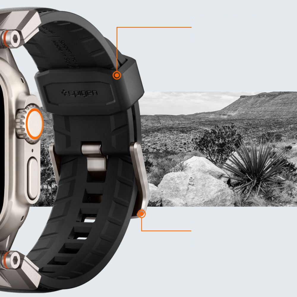 Armband für Apple Watch 49/46/45/44 mm, Spigen DuraPro Armor PU, Schwarz