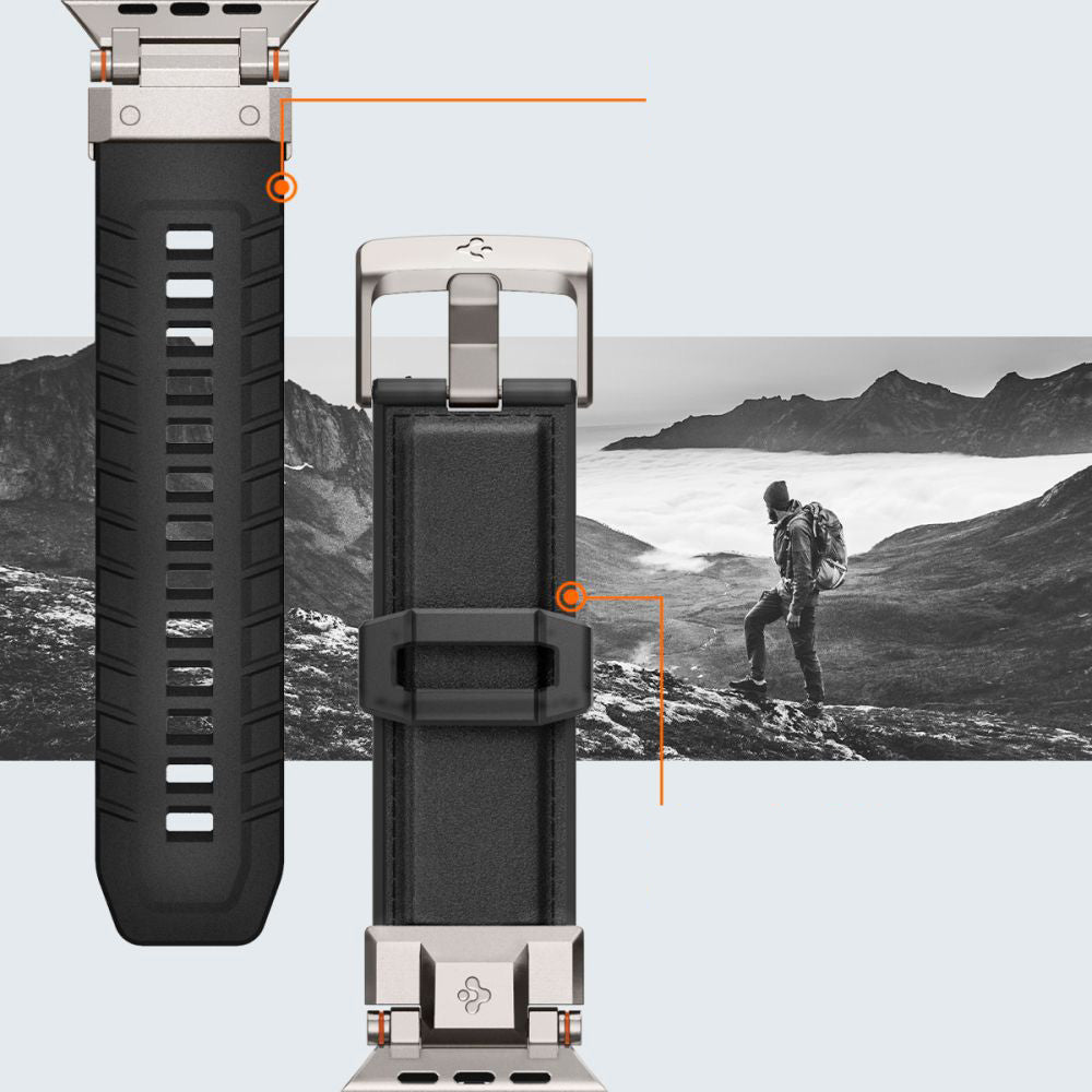 Armband für Apple Watch 49/45/44/42 mm, Spigen DuraPro Armor PU, Schwarz