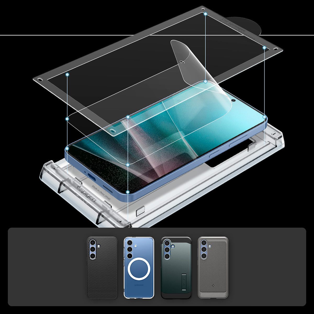 Bildschirmfolie + Applikator für Galaxy S25 Plus, Spigen Elite Shield EZ Fit 1-Pack