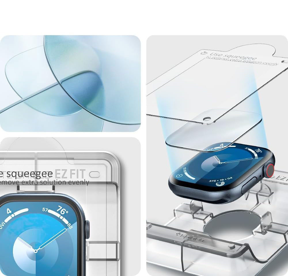 Hybridglas + Applikator für Apple Watch 10 46 mm, Spigen Elite Shield EZ Fit 2-Pack, Transparent