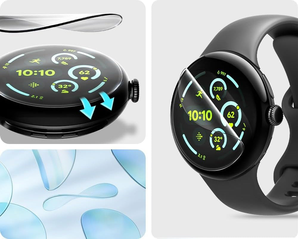 Bildschirmfolie + Applikator für Pixel Watch 4 / 3 (45 mm), Spigen Elite Shield EZ Fit 2-Pack, Transparent