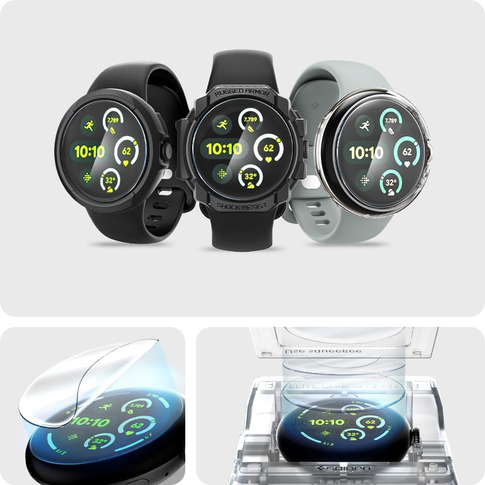 Bildschirmfolie + Applikator für Pixel Watch 4 / 3 (45 mm), Spigen Elite Shield EZ Fit 2-Pack, Transparent