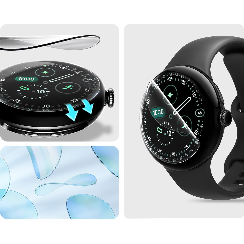 Bildschirmfolie + Applikator für Pixel Watch 4 / 3 (41 mm), Spigen Elite Shield EZ Fit 2-Pack, Transparent