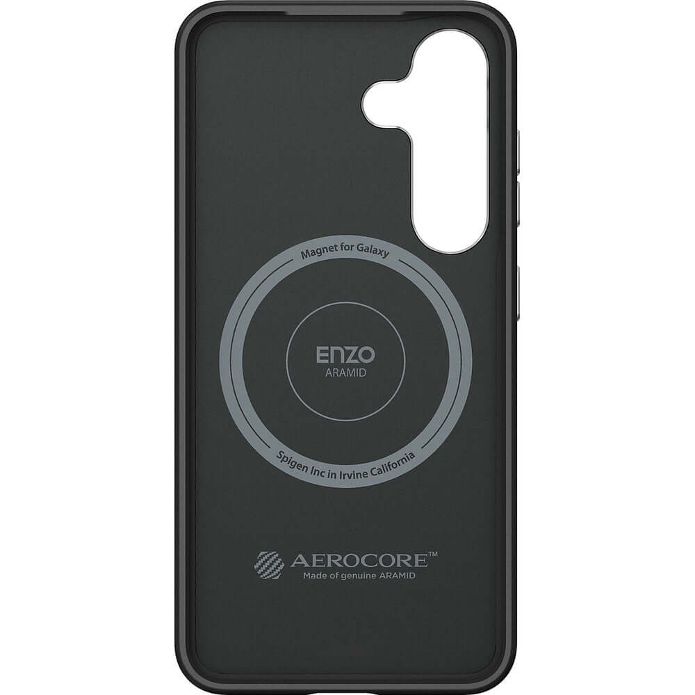 Magnetische-Handyhülle für Galaxy S25, Spigen Enzo Aramid, Schwarz-Silbern