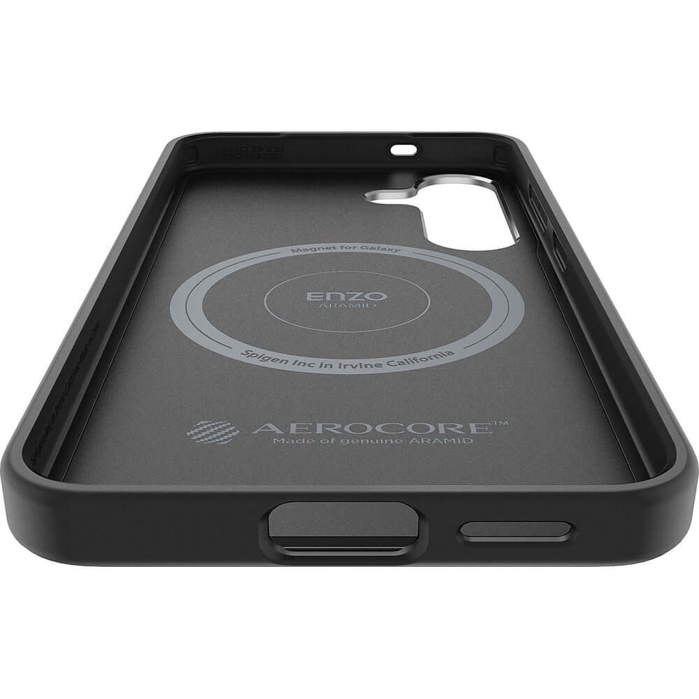Magnetische-Handyhülle für Galaxy S25, Spigen Enzo Aramid, Schwarz-Silbern