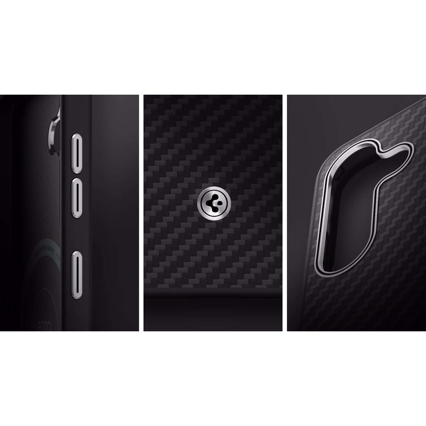 Magnetische-Handyhülle für Galaxy S25, Spigen Enzo Aramid, Schwarz-Silbern