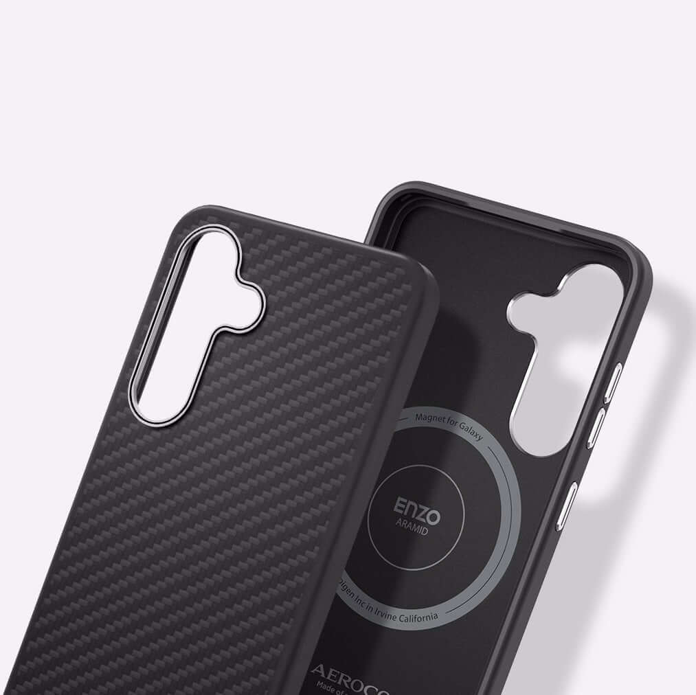 Magnetische-Handyhülle für Galaxy S25 Plus, Spigen Enzo Aramid, Schwarz-Silbern