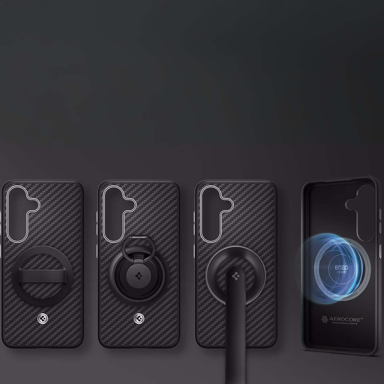 Magnetische-Handyhülle für Galaxy S25 Plus, Spigen Enzo Aramid, Schwarz-Silbern
