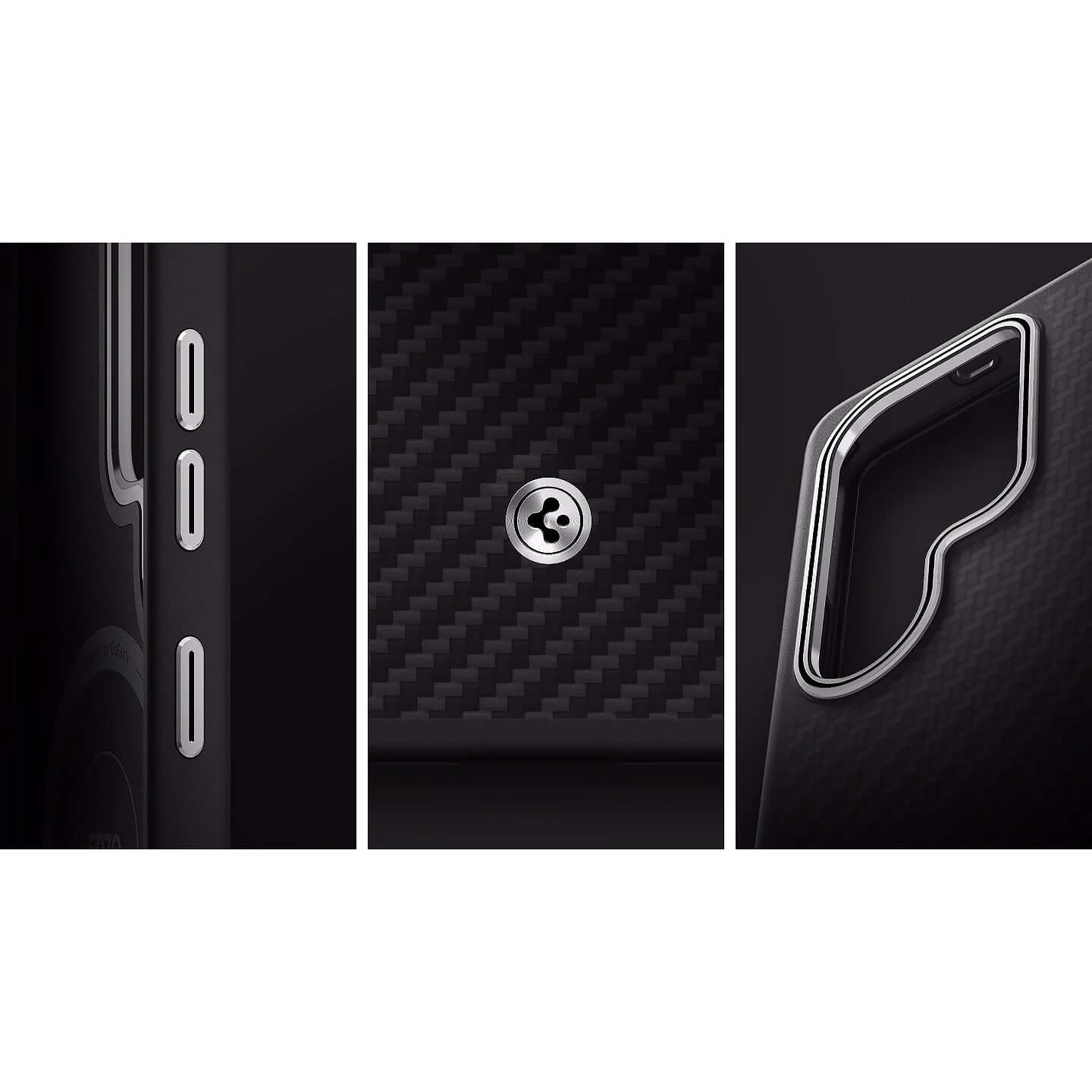 Magnetische-Handyhülle für Galaxy S25 Ultra, Spigen Enzo Aramid, Schwarz-Silbern