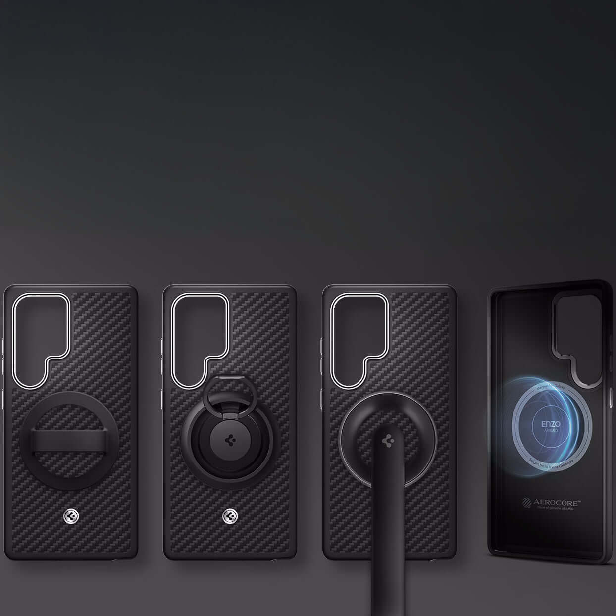 Magnetische-Handyhülle für Galaxy S25 Ultra, Spigen Enzo Aramid, Schwarz-Silbern