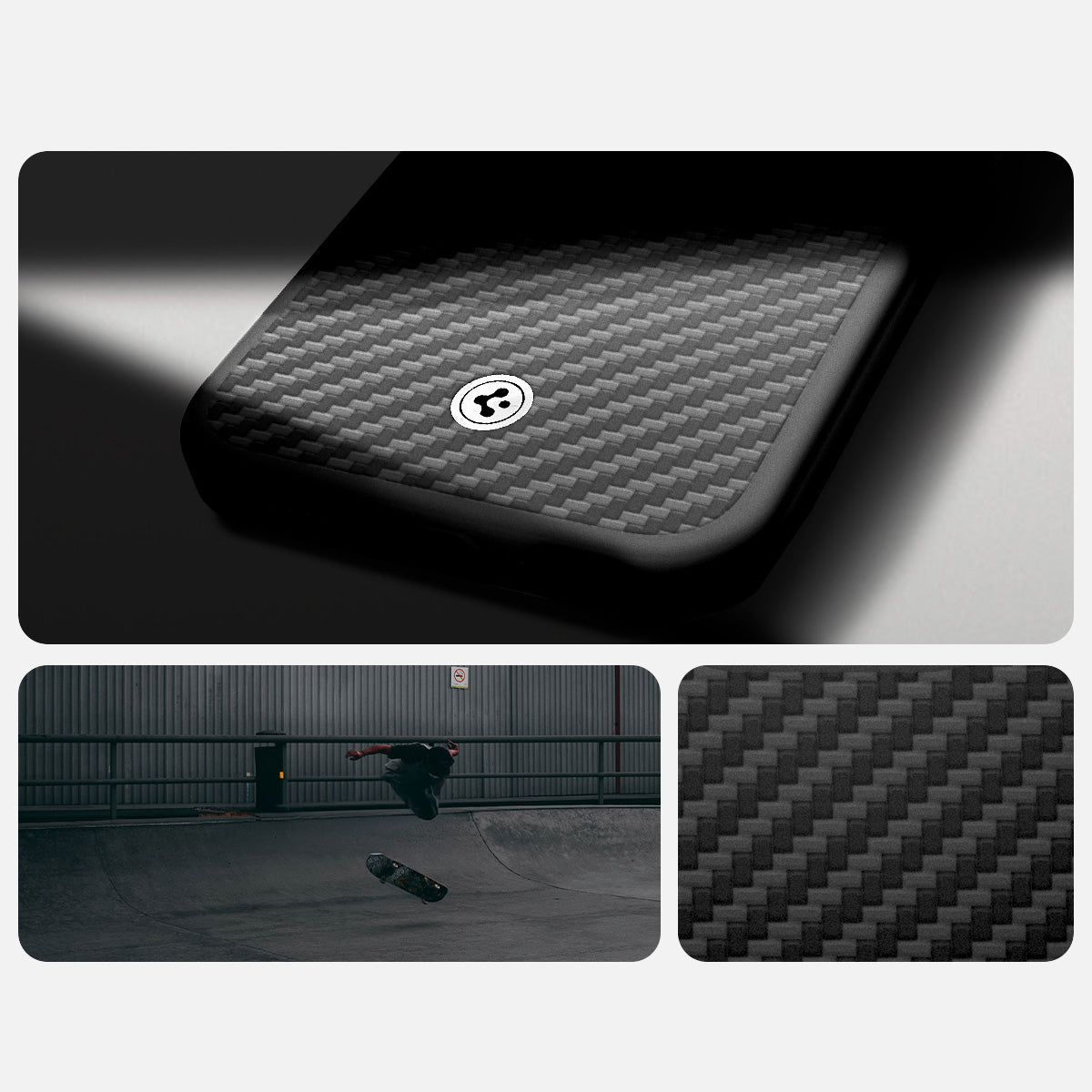 Handyhülle für iPhone 16e, Spigen Enzo Aramid Mag mit MagSafe, Schwarz-Silbern