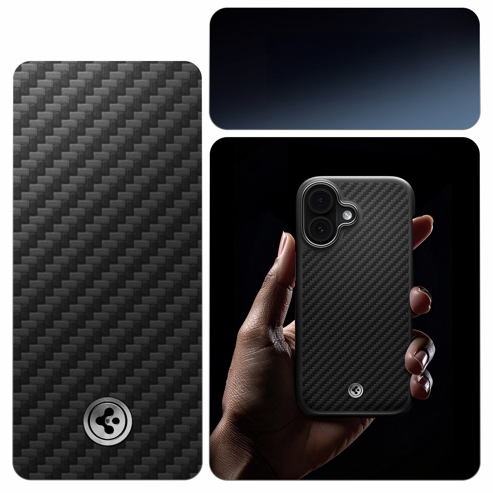 Handyhülle für iPhone 17, Spigen Enzo Aramid T Mag (CC) mit MagSafe, Schwarz-Silbern