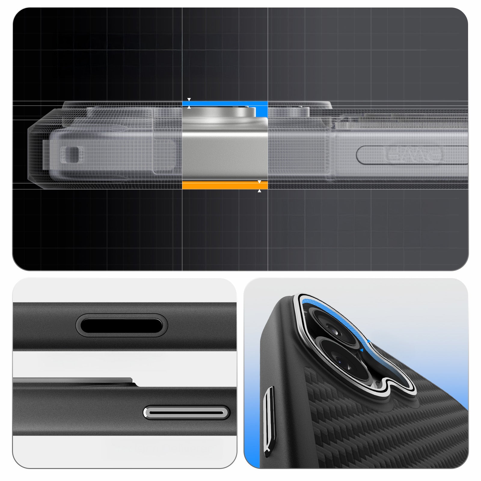 Handyhülle für iPhone 17, Spigen Enzo Aramid T Mag (CC) mit MagSafe, Schwarz-Silbern