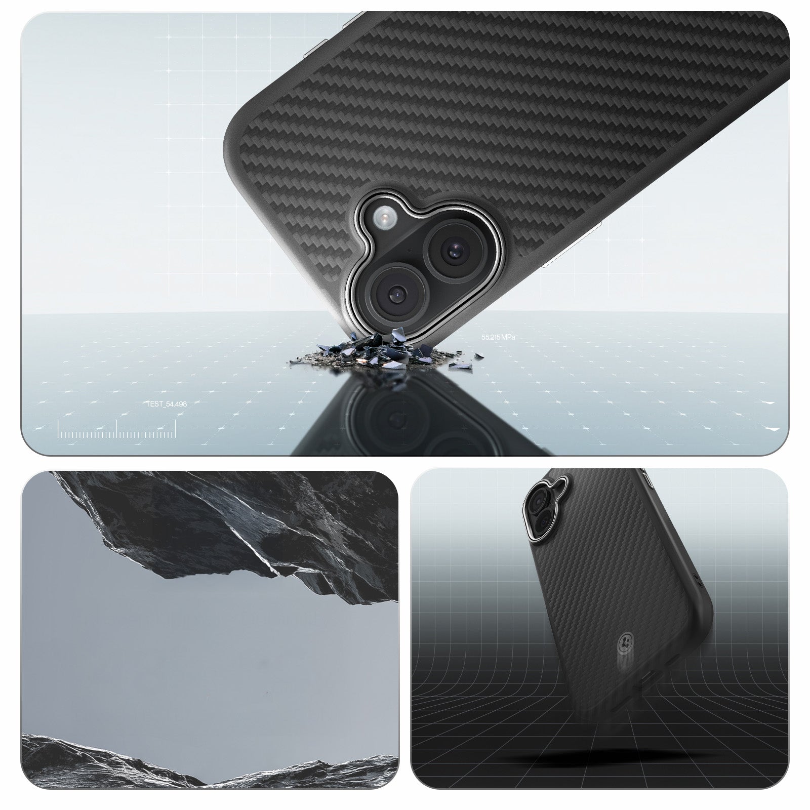 Handyhülle für iPhone 17, Spigen Enzo Aramid T Mag (CC) mit MagSafe, Schwarz-Silbern