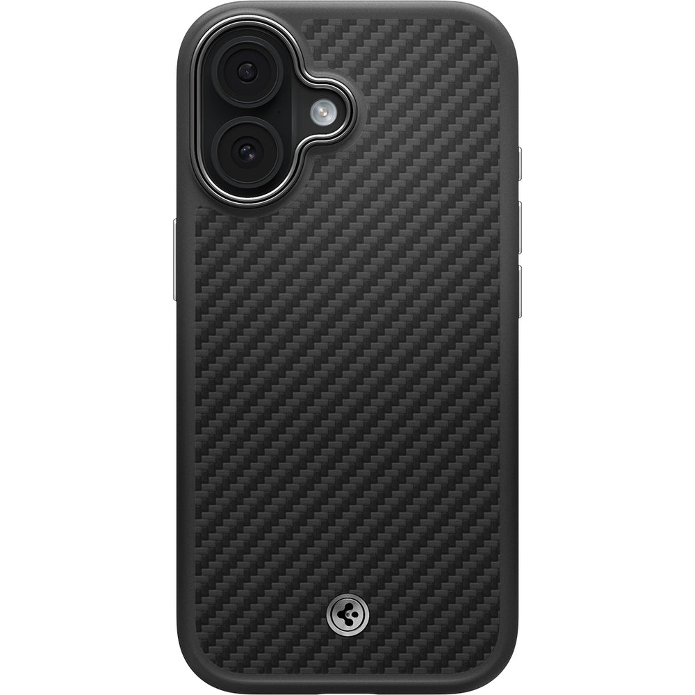Handyhülle für iPhone 17, Spigen Enzo Aramid T Mag (CC) mit MagSafe, Schwarz-Silbern