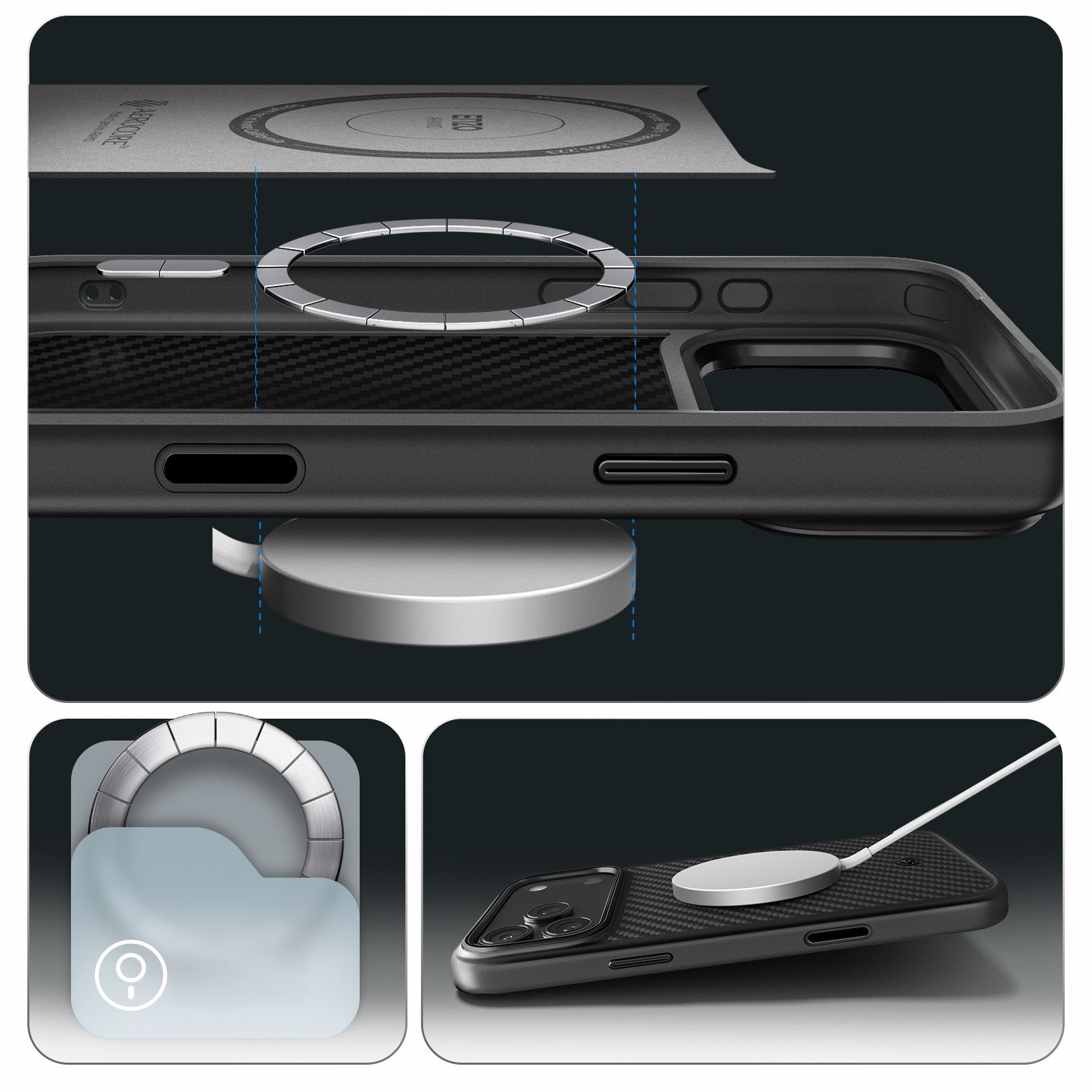 Handyhülle für iPhone 17 Pro, Spigen Enzo Aramid T Mag (CC) mit MagSafe, Schwarz