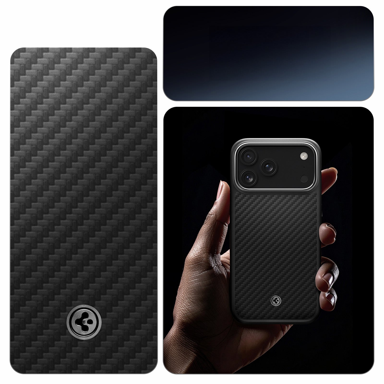 Handyhülle für iPhone 17 Pro, Spigen Enzo Aramid T Mag (CC) mit MagSafe, Schwarz-Silbern