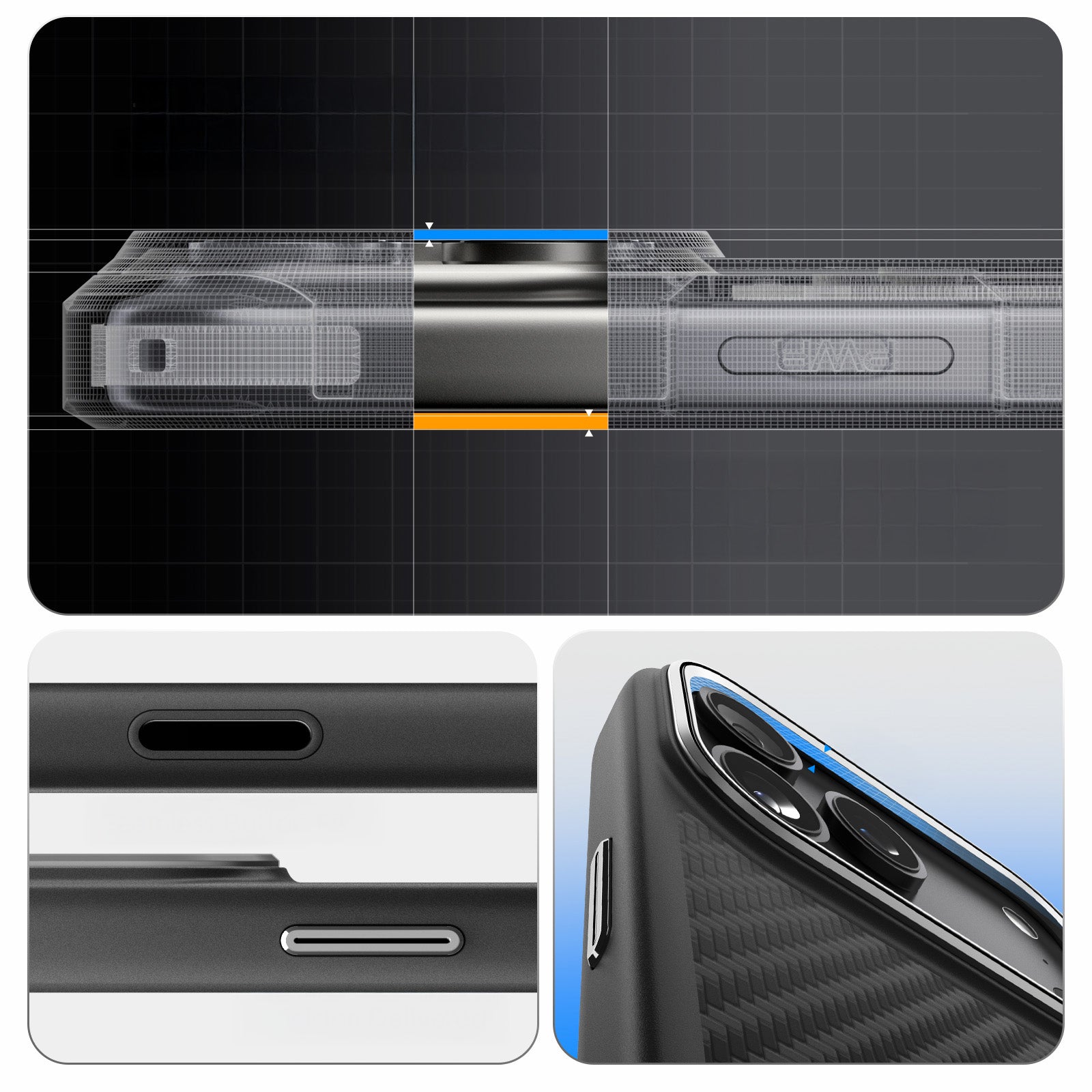 Handyhülle für iPhone 17 Pro Max, Spigen Enzo Aramid T Mag (CC) mit MagSafe, Schwarz-Silbern