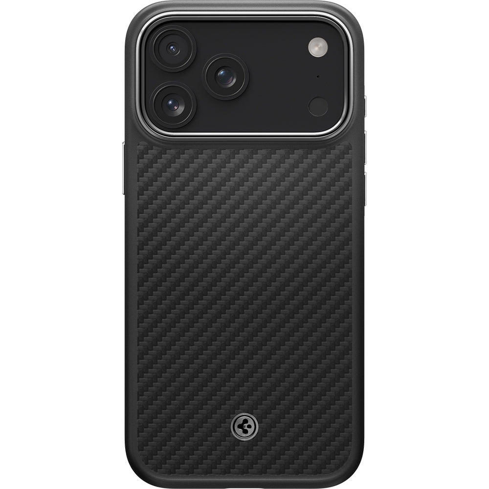 Handyhülle für iPhone 17 Pro Max, Spigen Enzo Aramid T Mag (CC) mit MagSafe, Schwarz-Silbern