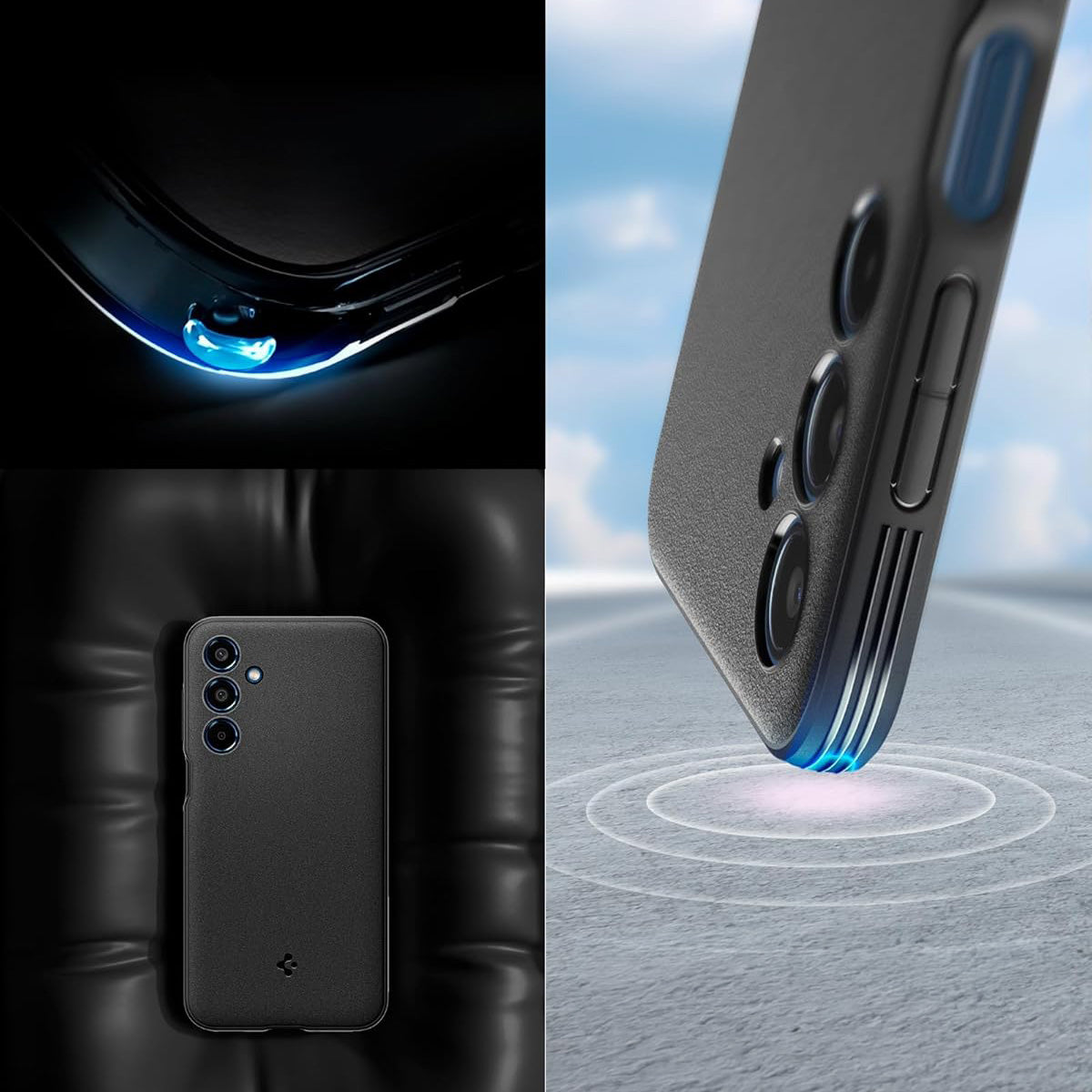 Handyhülle für Galaxy M35 5G, Spigen Essential SandBlast, Schwarz und Matte