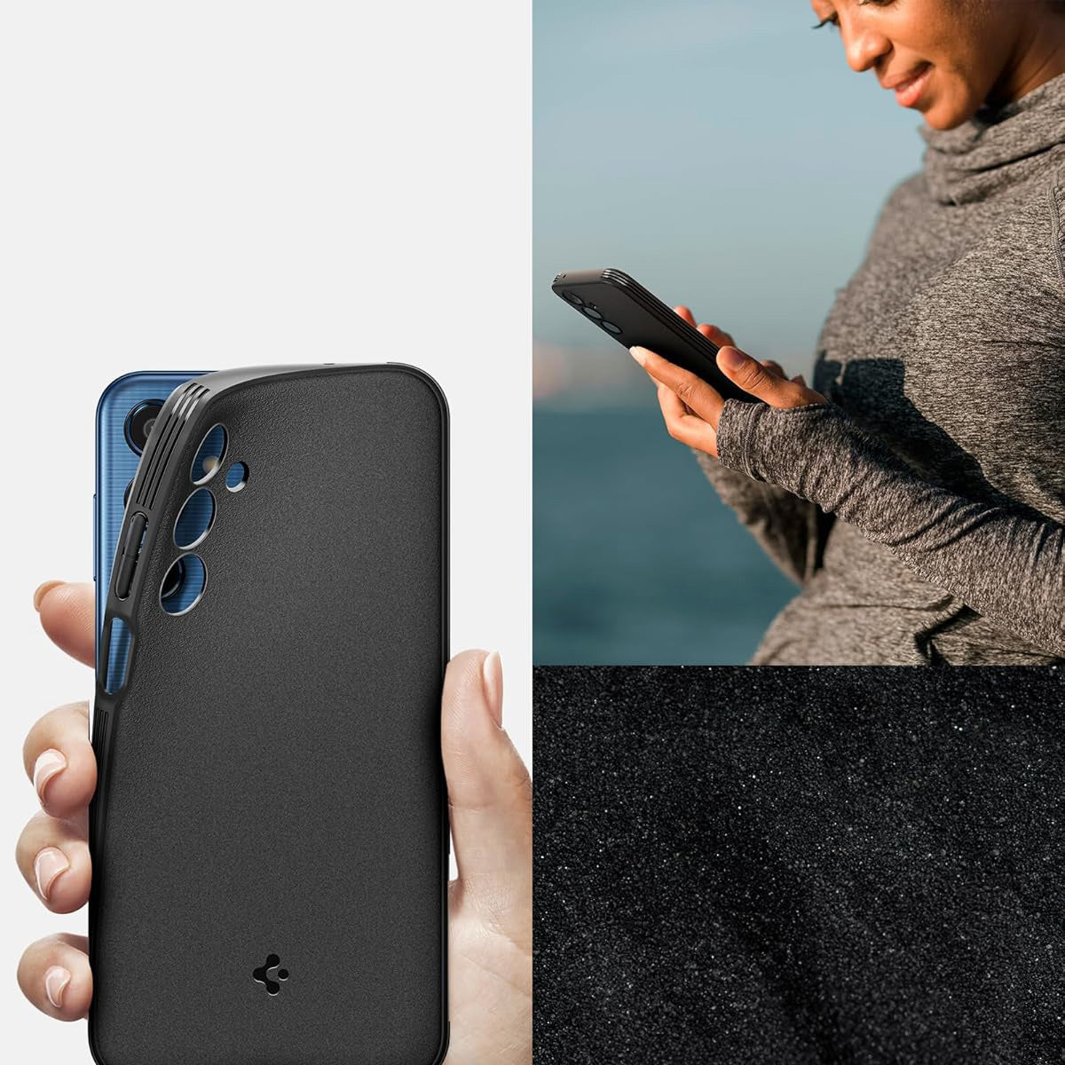 Handyhülle für Galaxy M35 5G, Spigen Essential SandBlast, Schwarz und Matte