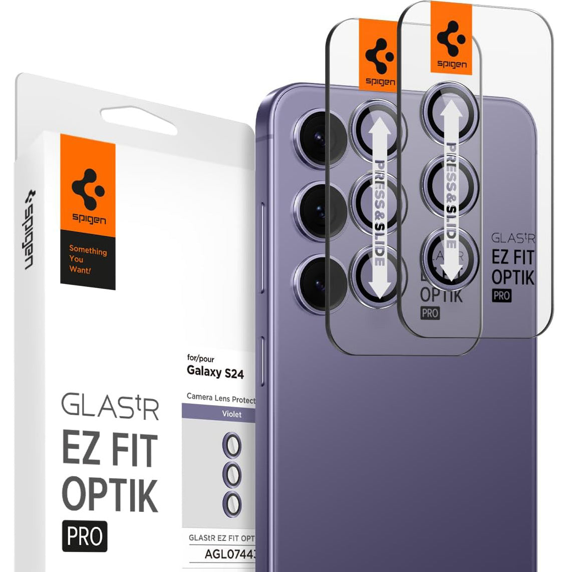 Glas für die Kamera für Galaxy S24, Spigen Glas.tR Ez Fit Optik Pro 2-Pack, Violett