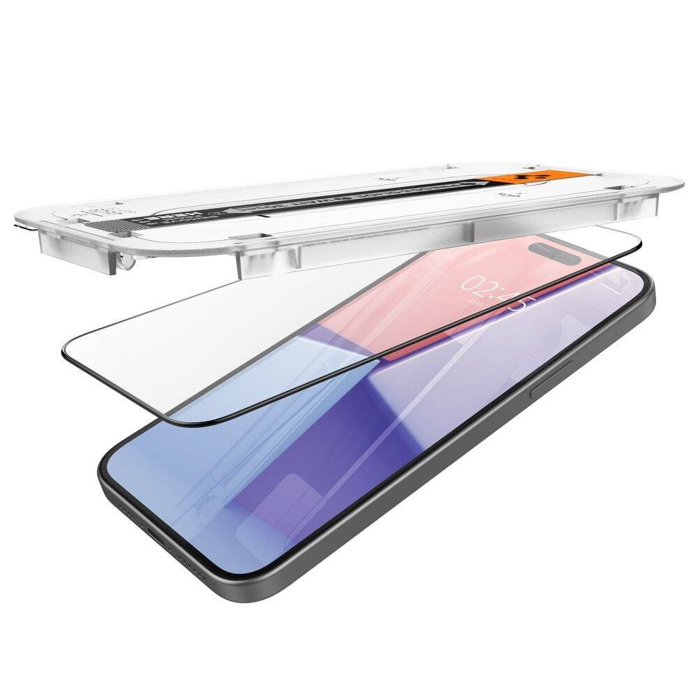 Glas für die Schutzhülle Spigen Glas.tR EZ Fit FC 2-Pack für iPhone 15 Plus, mit schwarzem Rahmen