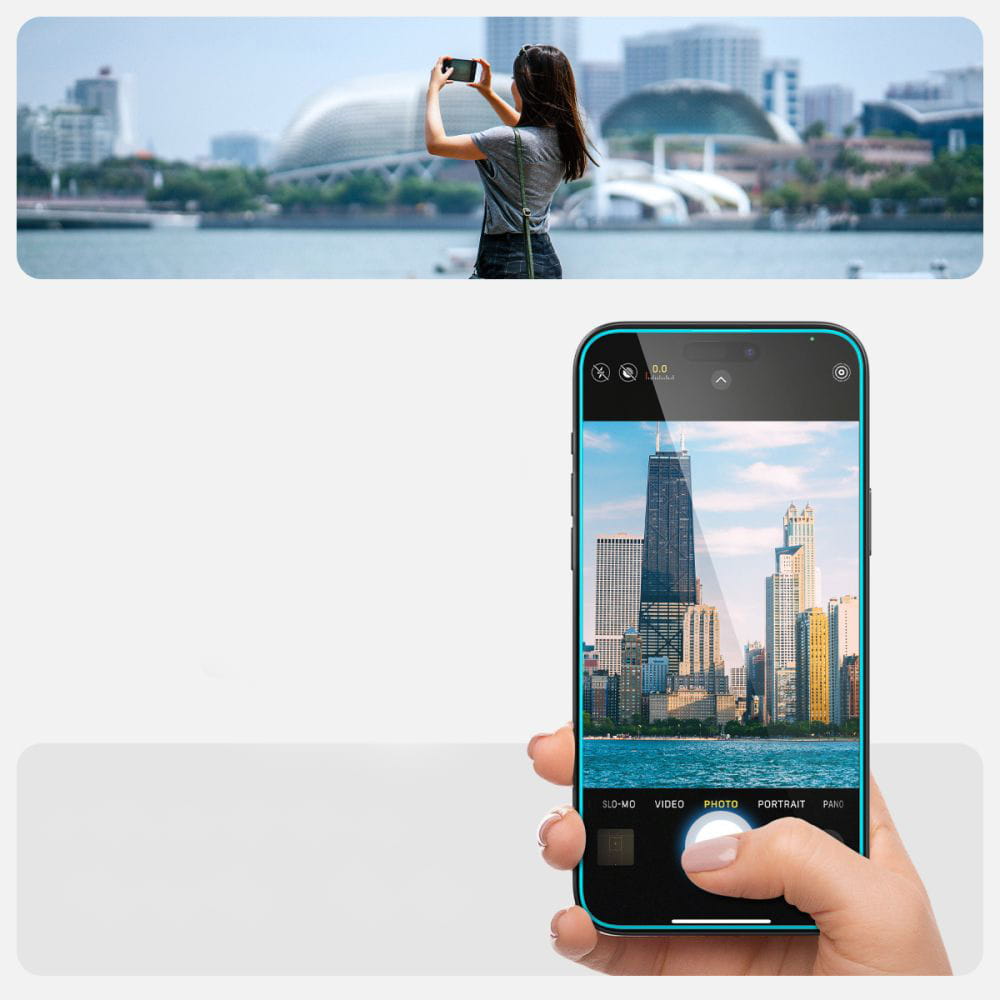 Glas für die Schutzhülle Spigen Glas.tR EZ Fit FC 2-Pack für iPhone 15 Plus, mit schwarzem Rahmen