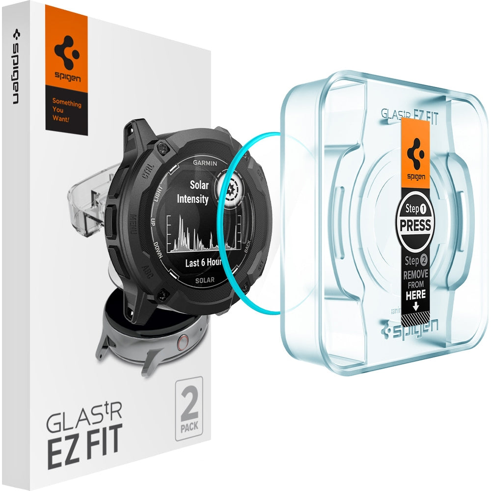Glas für die Schutzhülle für Garmin Instinct 2X Solar, Spigen Glas.tR EZ Fit 2-Pack